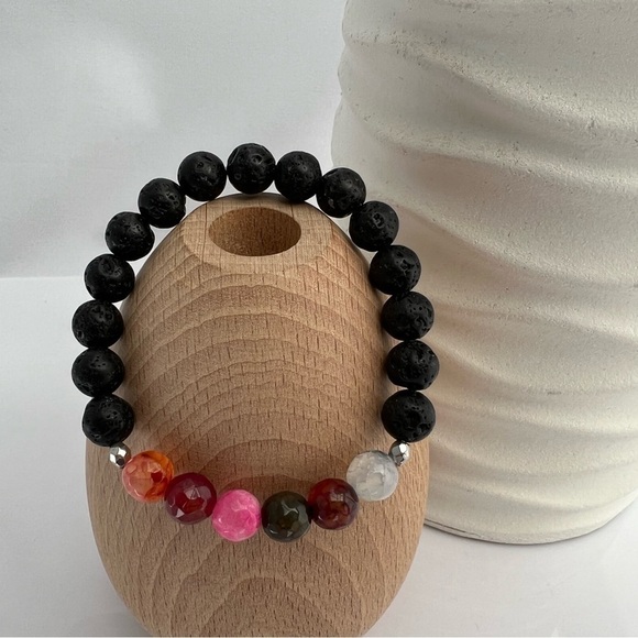 Gemstone and Lava Stone Diffuser Stretch Bracelet - Picture 12 of 12